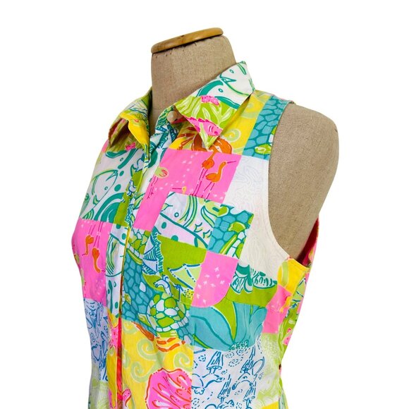 Vintage Lilly Pulitzer Womens Sz 10 Patchwork Sleeveless Collared Dress Multicol - Picture 3 of 12